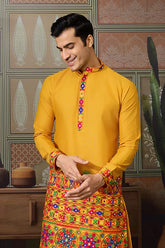 Yellow Cotton Kurta for Men